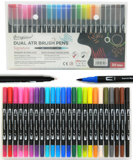 Скетч-маркеры BRUSH 24цв. DD-142 Акварельные, двусторонние (кисть+линер ...